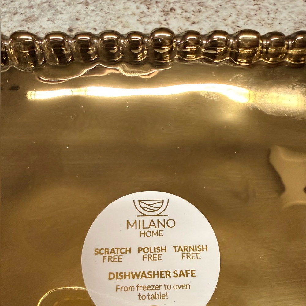 Tarnish-Free Gold Titanium Porcelain Platter With Ribbed Edges - Picture 6 of 7